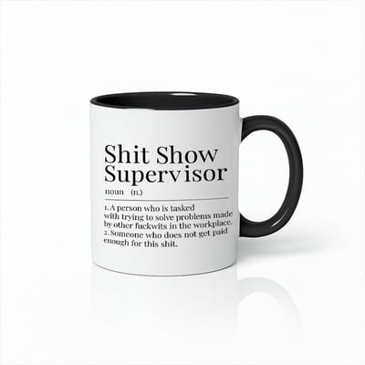 Witte & Zwarte Mok 330ml – “Shit Show Supervisor” Grappige Werkplek Definitie Koffiebeker