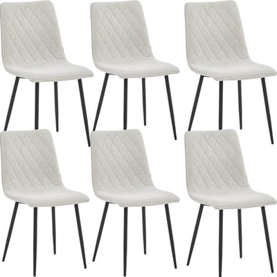 Colenis® - Elise Eetkamerstoel - Set Van 6 - Gebroken Wit - Linnen Stof - Industrieel