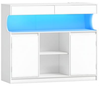 Dressoir / Keukenkast – Voor Keuken & Hal – Kast met 2 Lades, 2 Deuren, Verstelbare Planken, LED-Verlichting en Stroomvoorziening – Wit
