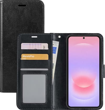 Hoesje - Met Pasjeshouder - Geschikt voor Samsung Galaxy A37 - Luxe Bookcase Portemonee - Flip Case - Kunstleer Book Case - Flipcase - Book Cover - Walletcase - Portemonneehoes - Zwart