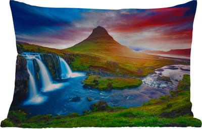 Buitenkussens - Tuin - Waterval - Berg - Mos - Zonsondergang - Natuur - 50x30 cm