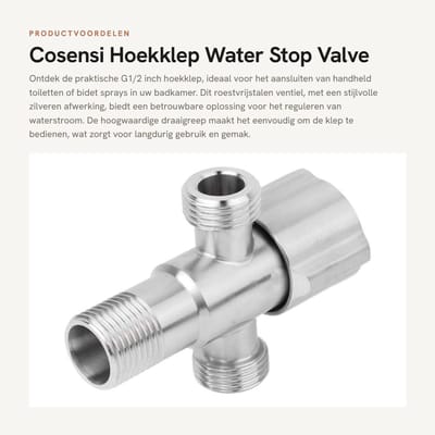 Dailygoods- Hoekklep Roestvrij Staal - Hoekventiel - Water Stopkraan - Handheld Toilet - Bidet Spray - Eenvoudig te Installeren - 304 RVS