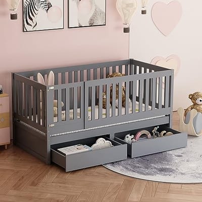 Multifunctioneel Kinderbed 90 x 200 cm - Ombouwbaar in Twee Apart Bedden - Grijs