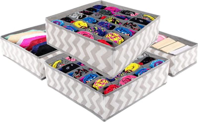 Springos Lade Organizer Kast en Badkamer - 4 Stuks - Verschillende Afmetingen - Grijs Patroon