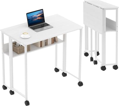 Opvouwbaar bureau 63x50x75 cm - Met 6 wielen & legplank, ruimtebesparend werkplek voor kleine kamers & home office, wit