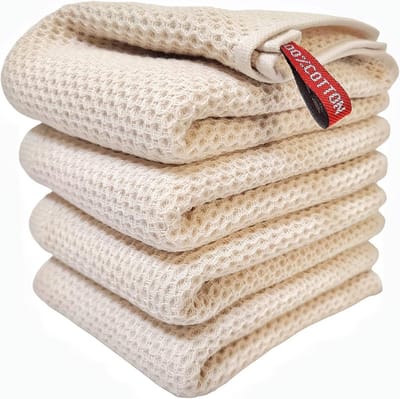 Keukendoeken Katoen - Vaatdoeken Wafel - Keuken Reinigen - Extra Absorberend Zacht - 33 x 71 cm - Beige