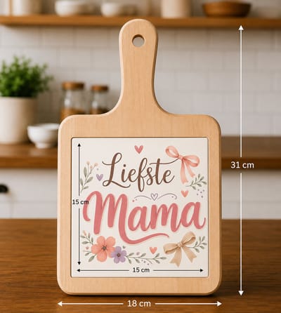 Kaasplank met Tegel Liefste Mama – Moederdag Cadeau – Houten Serveerplank met Keramische Tegel 15 × 15 cm – Decoratief Cadeau voor Moeder