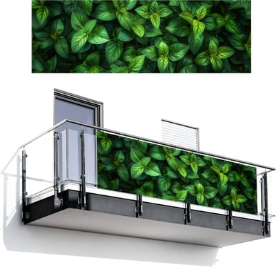 Balkonscherm 300x100 cm - Balkonposter Bladeren - Planten - Groen - Klimop - Balkon scherm decoratie - Balkonschermen - Balkondoek zonnescherm