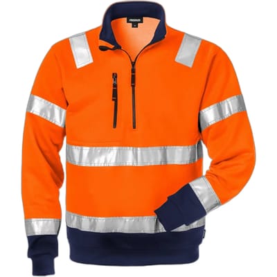 Fristads Hi Vis Sweatshirt Met Korte Rits Klasse 3 728 Shv - Hi-Vis oranje/marineblauw - 3XL
