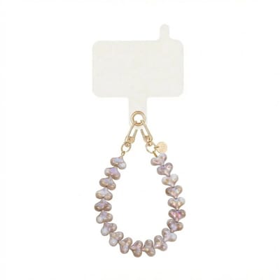 xoxo Wildhearts telefoonkoord met clip - Funky Hearts (Champagne Pearl) - Kort koord - Geschikt voor iPhone - Geschikt voor Samsung - Phone cord met koord clip - Easy Cord - Telefoonketting - Hartjes koord voor telefoon - Champagne / Parelmoer