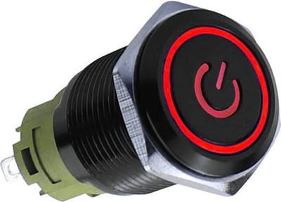 Push schakelaar rode verlichting - 19mm - Power symbool