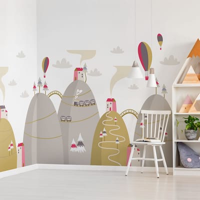 Scandinavische bergstickers met heteluchtballonnen in actie, 100 x 150 cm