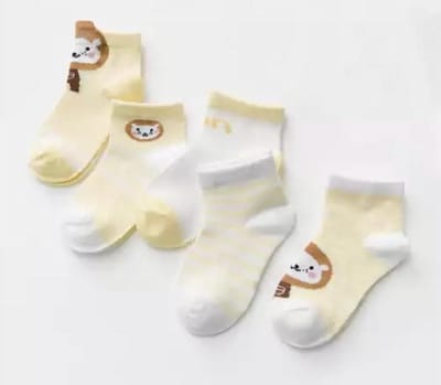 5 paar New born Baby sokken - set babysokjes - 0-6 maanden - Gele Babysokken - Leeuw - Leeuwtje - Multipack - Dierensokken - Kraamcadeau voor Jongen of Meisje - Babyshower Cadeau - Kraammand