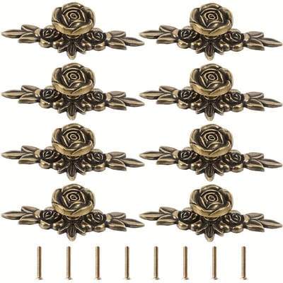 8 stuks Elegante Roos Kastknoppen met Achterplaat in Antiek Brons, Ladehandgrepen in Zink voor Dressoirs, Lades, Kasten, met Montageschroeven 8-Pack brons