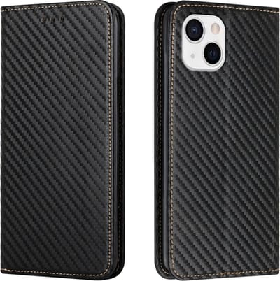 Luxe BookCover Hoes Etui geschikt voor iPhone 15 Plus Zwart-Carbon. A3094
