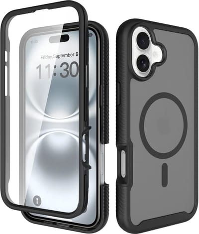 Hoesje met Ingebouwde Screenprotector Geschikt voor Apple iPhone 16 Plus - Compatibel met MagSafe / Qi2 - Full Protect - Schokbestendige Beschermhoes - Case Matte Zwart
