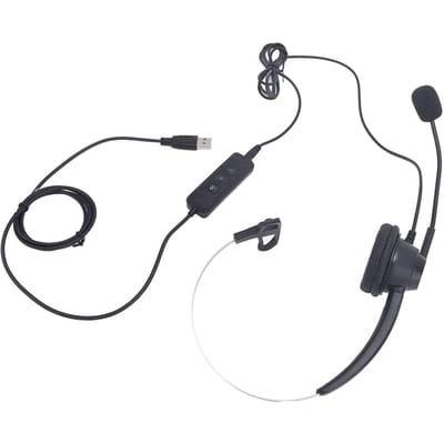 Casque-micro Noir USB vers USB C Câblé 3,5 mm Casque Monaural Support Réglage du Volume du Haut-parleur Suppression du Bruit