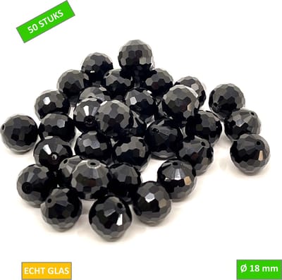 TQ4U Glaskralen - Zwart - Facetgeslepen - Ø 18 mm - 50 stuks