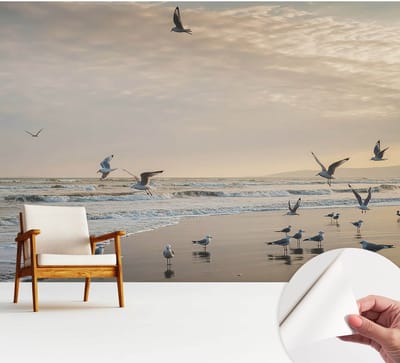 Wallfluent Zelfklevend Behang - Rust aan zee Zelfklevend fotobehang - 312x250 cm - Zwart Zelfklevend Behang - Herpositioneerbaar - Voor de woonkamer, voor het kantoor Zelfklevend Behang