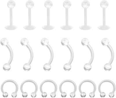 Flexibele Oorbellenhouder met 18 Stukken - Acryl Lip, Oogbrauw, Tragus en Spiral Hoepelringen voor Sieraden