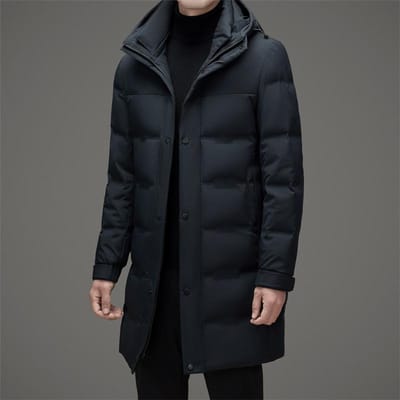 Heren Medium en Lang Nieuw Warm en Middenleeftijd Met Capuchon Winter Donzen Jas 4XL marineblauwe kleur