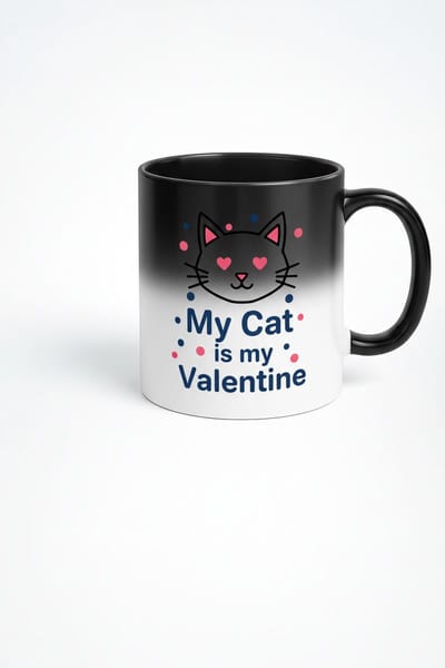 Magische Mok 'My Cat is my Valentine' | Warmtegevoelig Kattenontwerp | Valentijnscadeau voor Kattenliefhebbers