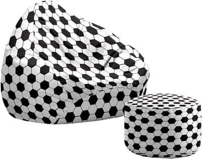 Zitzak met Voetenbank - Opbergzak Luie Sofa - Woonkamer Decoratie - Machinewasbaar - 90x100+20x30cm - Voetbal 1