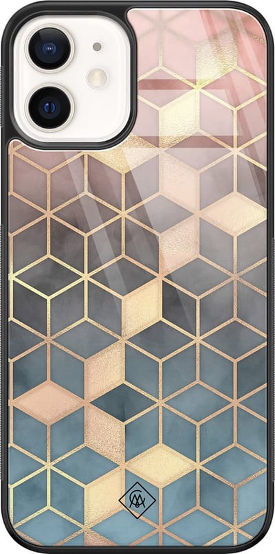 Casimoda® hoesje - Geschikt voor iPhone 12 - Cubes Art - Luxe Hard Case Zwart - Backcover telefoonhoesje - Multi
