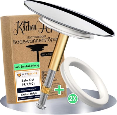 Universele Luxe Badkuipstop - 72 mm Diameter, Roestvrij Staal, Verstelbaar, Dicht en Geschikt voor Alle Badkuipen