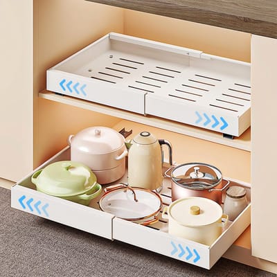 Dailygoods- Uittrekbare Lade Verstelbaar - Keuken Organizers - Keuken Organizer Gootsteen - Uittrekbare Lades Keukenkast - Carbon Staal - Antislip. - Keukenorganizer