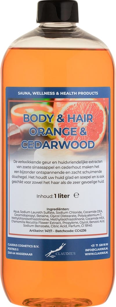 Body & Hair Sweet Orange & Cedarwood 1 liter - 2 in 1 voor lichaam en haar.