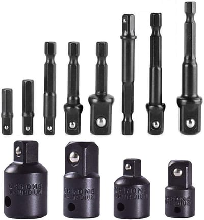 Set van 8 adapters voor 1/4", 3/8" en 1/2" sockets en 4 impact socket adapters voor ratchet en verlengstukken