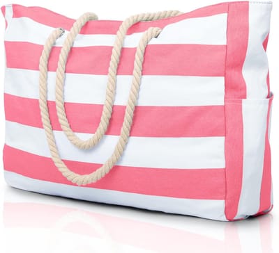 oscaurt Strandtas, strepen, tote bag, badtas, waterdicht, strandtas, groot, met ritssluiting, shopper, tas, strandtas, XXL, familie, boodschappentas, schoudertas, universiteit, reistas, reistas
