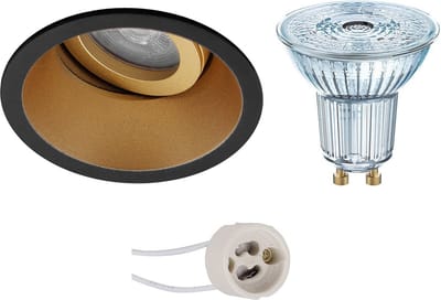 LED Spot Set - LEDVANCE Parathom PAR16 940 36D - Proma Zano Pro - GU10 Fitting - Dimbaar - Inbouw Rond - Mat Zwart/Goud - 3.4W - Natuurlijk Wit 4000K - Kantelbaar - Ø93mm