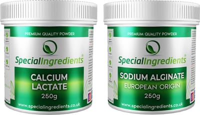 Calcium Lactaat (Lactate) & Sodium Alginaat (Natrium alginate) - 2 x 250 g - Sferificatie - Reverse Spherification - Moleculair Koken - Moderne Gastronomie - Kaviaar parels - Hersluitbare Potten - Recycled Plastic