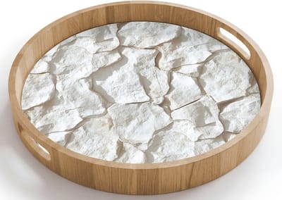 Dienblad rond 40x40 cm - Schootdienblad hout - Structuur - Rots - Wit - Borrelplank rechthoek - Plateau houten dienbladen