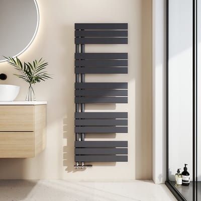 EMKE Handdoekradiator - Plat Design - Mat Antraciet - 132x50 cm - 661W - Badkamer Verwarming - CV Radiator
