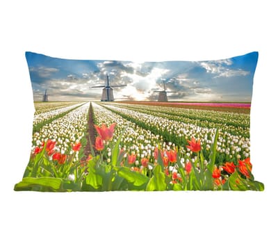 Sierkussens - Kussentjes Woonkamer - 50x30 cm - Windmolen - Tulpen - Lucht - Natuur