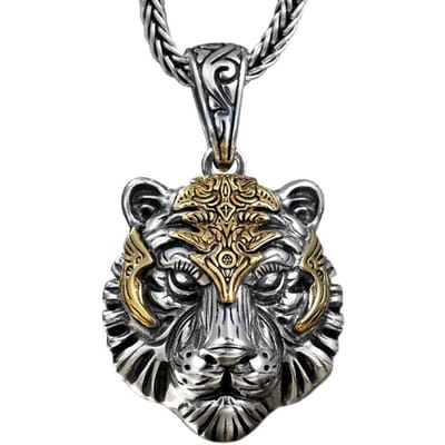 Nieuwe Heren Zodiac Tijger Hanger Retro Tijgerhoofd Ketting Mannelijk Niche Design gray