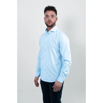 Vercate - Strijkvrij Overhemd - Lichtblauw - Blauw - Regular Fit - Bamboe Katoen - Lange Mouw - Heren - Maat 37/S