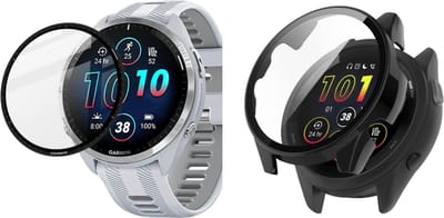 Strap-it Hard Case (Zwart) + Screenprotector - Geschikt voor Garmin Forerunner 265 - Schokbestendige hoes - Krasbestendige schermbeschermer - 360° volledige bescherming - Bundel