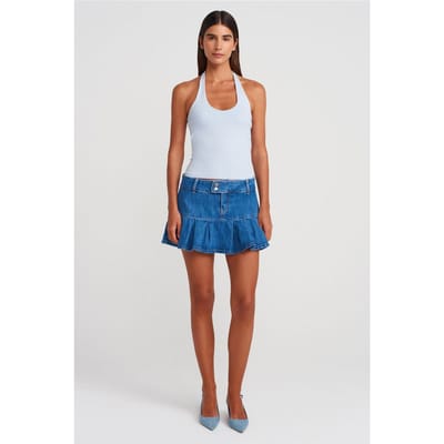 Mid-waisted mini denim schaterrok