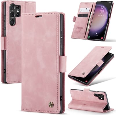 CaseMania Bookcase hoesje geschikt voor Samsung Galaxy S23 Ultra - Effen Roze - Kunstleer