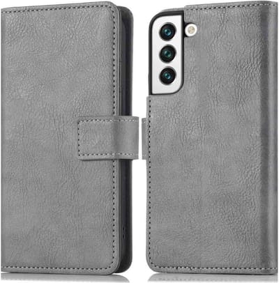 LuxeBass Hoesje geschikt voor Samsung Galaxy S22 - Boekhoesje - Grijs - Portemonneehoesje gsm hoesje - telefoonhoes - telefoonhoesjes