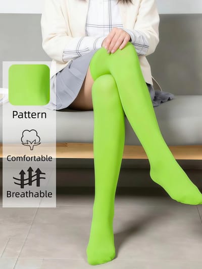 Neon Groene Dijhoge Sokken Voor Dames - OnDoorzichtig Over De Knie Kousen, Zachte Comfortabele Ademende Rekbare Lange Sokken Voor Dagelijks One Size green