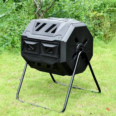 Compostbak Dubbel - Compostvat Tuin - Organisch Afval Verwerken - 360 Graden Rotatie - 160 Liter - Zwart
