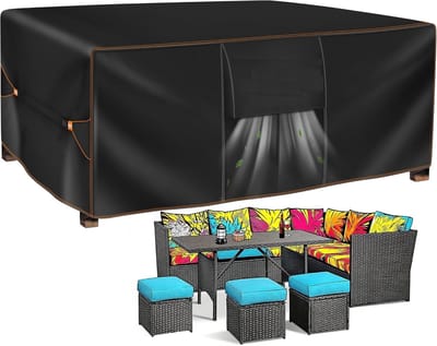 Famanu - Tuinmeubelhoes, waterdichte hoes voor tuinmeubelen, tuintafelhoezen met ventilatieopeningen, rotan meubelhoezen, winddichte tafelhoes voor buiten, 242x182x100cm