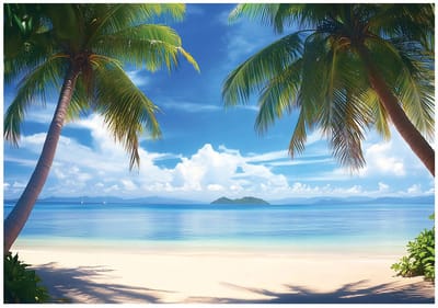WALLARENA - Fotobehang - 150x105 cm - Strand, palmbomen, zee, landschap voor slaapkamer en woonkamer
