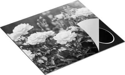 Chefcare Inductie Beschermer Roze Rozen Bloemen - Zwart Wit - 60x50 cm - Afdekplaat Inductie - Kookplaat Beschermer - Inductie Mat