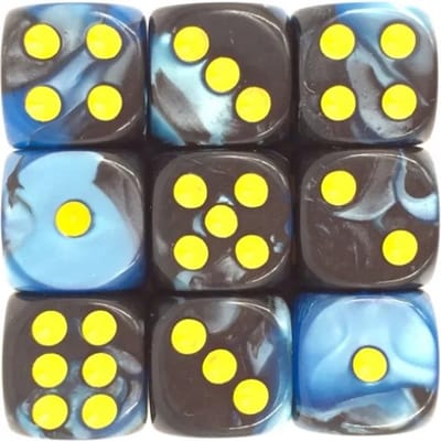 Dobbelsteen | D6 | Dobbelstenen - Set Van 5 Stuks - Blauw Zwart en Goud | Voor D&D en Andere Rollenspellen | Plastic Dobbelstenen Set voor Dungeons and Dragons | RPG | Zwarte Velvet Dice Bag voor Ongeveer 3 Sets